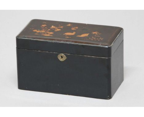 JAPANESE BLACK LACQUERED TEA CADDY, mid 19th century, with quail and insect decoration and twin ovoid canisters and covers, h