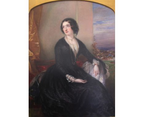 ENGLISH SCHOOL, Circa 1860 PORTRAIT OF A LADY Seated, three quarter length, wearing a black dress with lace collar and cuffs,