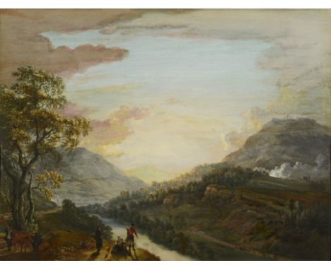 PAUL SANDBY, RA (1725-1809) LLANGOLLEN IN THE COUNTY OF DENBIGH FROM THE TURNPIKE ROAD ABOVE THE RIVER DEE Bears inscription 