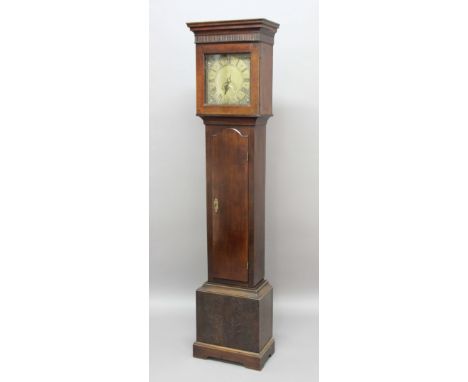 OAK LONGCASE CLOCK, the 11" brass dial, with single hand and date aperture, inscribed Tho Rea Walton, on a brass 30 hour move