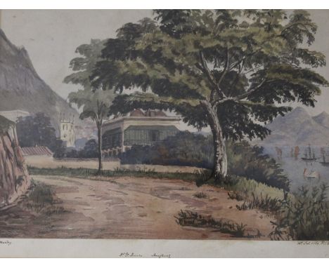 R** S** MOSELEY (Fl.c.1860) GOVERNOR'S HOUSE (?), HONG KONG Signed, dated and initialled 1st Feb 1860. RSM and inscribed Hd. 