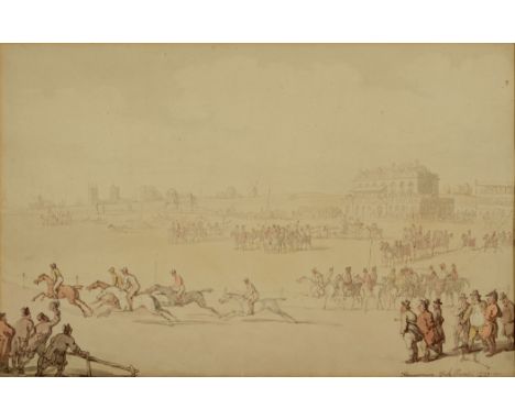 THOMAS ROWLANDSON (1756-1827) KNAVESMIRE, YORK RACES Inscribed with title and dated 1799, watercolour with pen and ink, trace