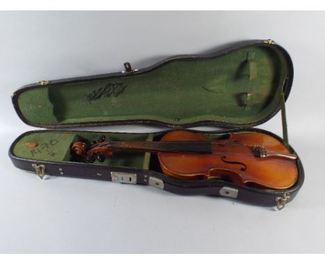 A Cased Child's Violin with Stradivarius Printed Label 