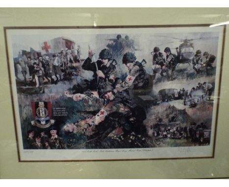 A Framed Limited Edition Military Print, Field Ambulance, Royal Army Medical Corps, Signed by The Artist 