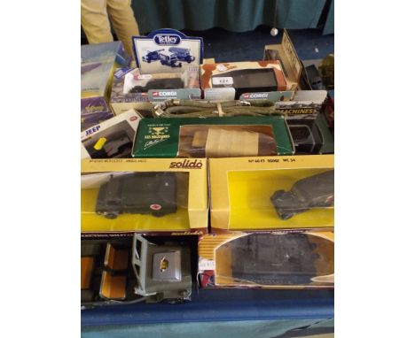 A Tray of Boxed and Loose Military Vehicles including Corgi, Solido etc