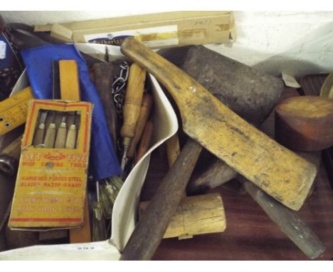A Tray Containing Various Carpenters Tools 