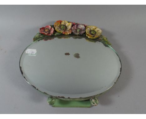 A Floral Decorated Oval Easel Mirror