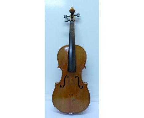 A violin/viola made by Christian Meifel, Violinmaker in Klinenghal Anne 1927, length of back 35cm, a/f