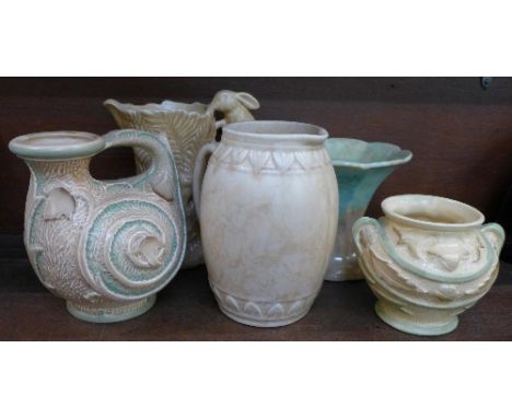 Five vases including Sylvac, Wade Heath and Arthur Wood