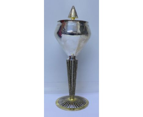 A silver toasting chalice, with inscription, The Cup of The Vice Chancellor, London 1966, Stuart Devlin, 793g, 25.5oz, 29cm, 