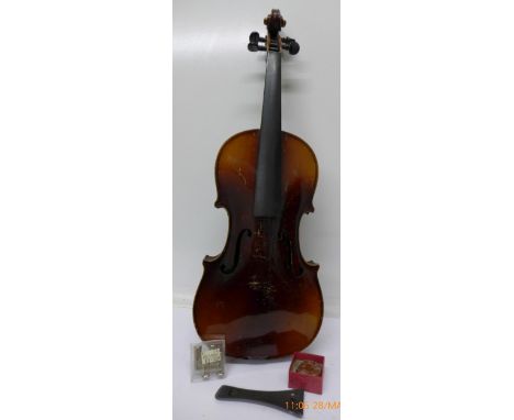 A violin, with paper label Antonius Stradivarius Cremonensis, with case, length of back 37cm