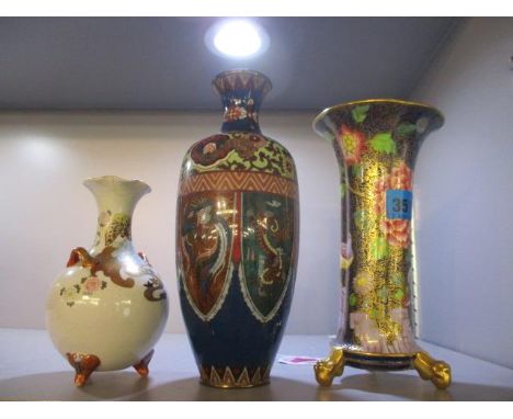 A cloisonne vase, a Spode footed vase and a Japanese vase A/F 