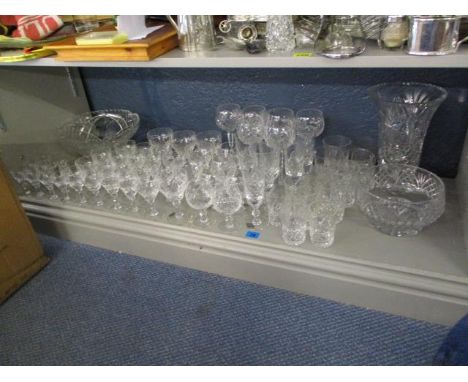 A mixed lot of cut glassware to include Brierley, sherry glasses, wine glasses and others 