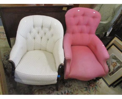Two armchairs to include a Victorian button back armchair on turned legs 
