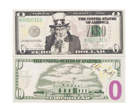 Cildo Meireles (b. 1948)"Zero Dollar"From "Zero Dollars" seriesOffset print on paperSigned and marked "series 2013"6,7x15,7 c