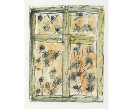 Günther Förg (1952-2013)"Ground"Watercolored etching on folded cardboard, with text from Georg Trakl on the left sideSigned a