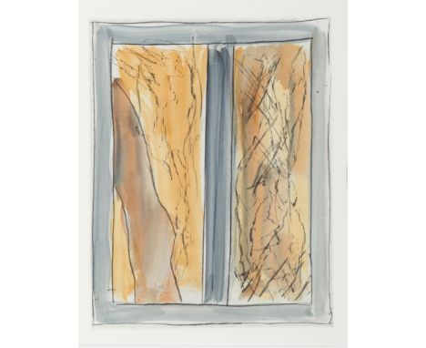 Günther Förg (1952-2013)"Ground"Watercolored etching on folded cardboard, with text from Georg Trakl on the left sideSigned a
