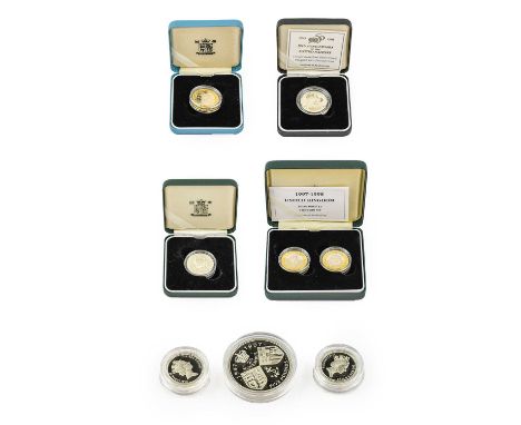 Elizabeth II, 8 x Sterling Silver Silver Proof Coins comprising: £5 1997 'Golden Wedding,' with certificate of authenticity (