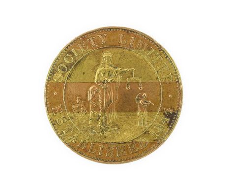 Rochdale Equitable Pioneers, Brass &amp; Copper £5 Dividend Token, obv. 'ROCHDALE EQUITABLE PIONEERS' around inner circle wit
