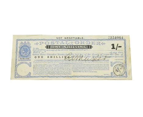 Victorian Postal Order Type Three, first issued 1892, note sum block now black and this one dated ’97 for 1897 in Caterham Nu