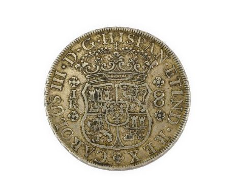 Bolivia, Silver 8 Reales 1770 PTS, Potosi Mint, obv. 'CAROLUS III.D.G.HISPAN.ETIND.REX' around crowned arms, JR to left &amp;