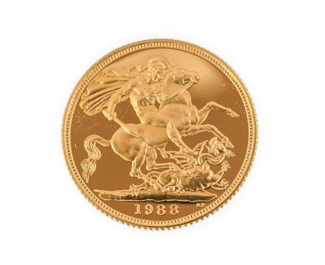 Elizabeth II, Proof Sovereign 1988, obv. Maklouf portrait of the Queen, no certificate, FDC as struck
