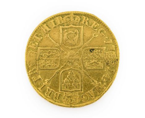 Anne, Guinea 1714, Post Union with Scotland; third draped bust, rev. crowned cruciform shields, 8.2g, a few contact marks, ha