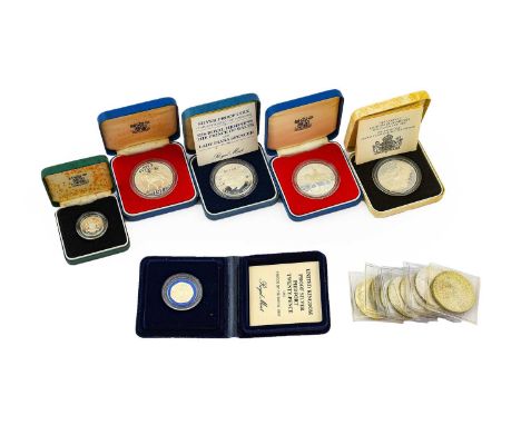 6 x UK Silver Proofs comprising: 4 x crowns 1977(x2), 1980 &amp; 1981, piedfort £1 1983, obv. Machin portrait of the Queen, r