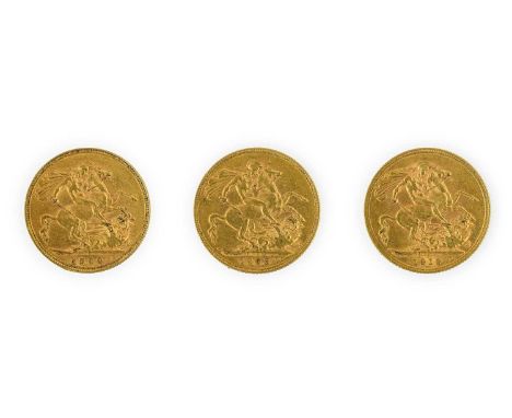 3 x Sovereigns, comprising: Victoria 1900 trivial contact marks/hairlines, Edward VII 1903 light hairlines &amp; George V 191