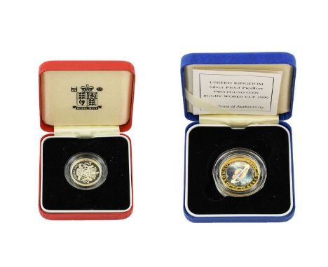 UK, 2 x Silver Proof Piedfort Coins comprising: £2 1999 'Rugby World Cup,' obv. Rank-Broadley portrait of the Queen, rev. col