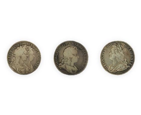 3 x Halfcrowns comprising: William &amp; Mary 1689 PRIMO, obv. conjoined busts, rev. first crowned shield, caul &amp; interio