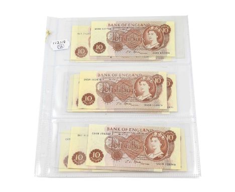 Bank of England, 16 x 10 Shilling Notes, all Fforde, series ‘C’ Portrait issue &amp; comprising prefixes: 61Y, A68N, A88N con