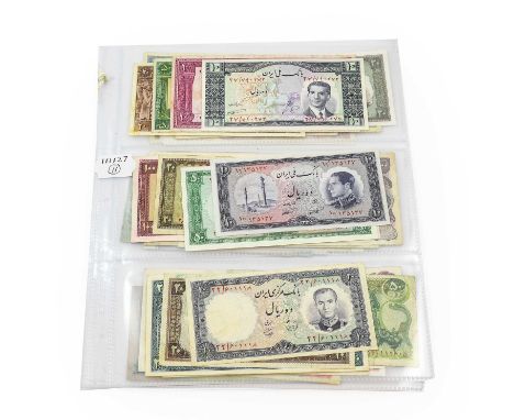 Iran, a Collection of Pre-Revolutionary Banknotes comprising: Bank Melli: 6th issue (1951) 20, 50 &amp; 100 rials, 3rd portra