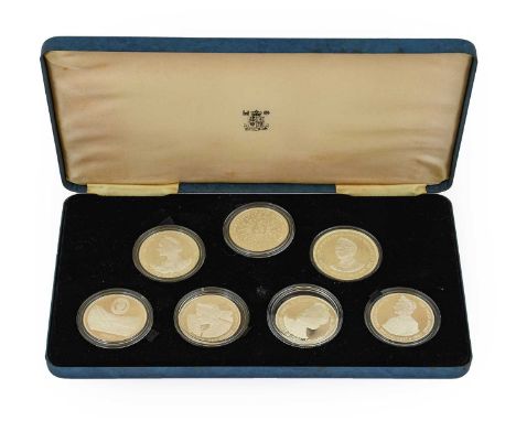 A Complete Set of 7 x Sterling Silver Proof Crowns Commemorating the Queen Mother's 80th Birthday comprising: UK, Guernsey, G