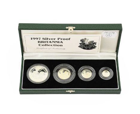 UK Britannia Silver Proof Collection 1997, a 4-coin set comprising £2, 32.45g, 40mm (1oz fine silver), £1,16.22g, 27mm ( ½oz 