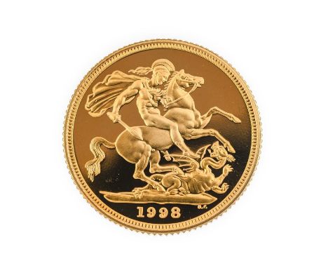 Elizabeth II, Proof Sovereign 1998, obv. Rank-Broadley portrait of the Queen, with Royal Mint certificate of authenticity, FD