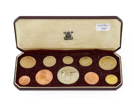 Elizabeth II, Coronation Proof Set 1953, 10 coins farthing to crown in case of issue (in pristine condition), some very light