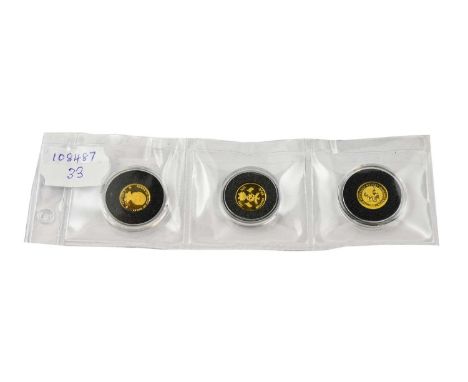 3 x 'World's Smallest Gold Coins' comprising: Cook Islands 5 dollars 1997, rev. portrait of Princess Diana, 1.24g, .999 gold,