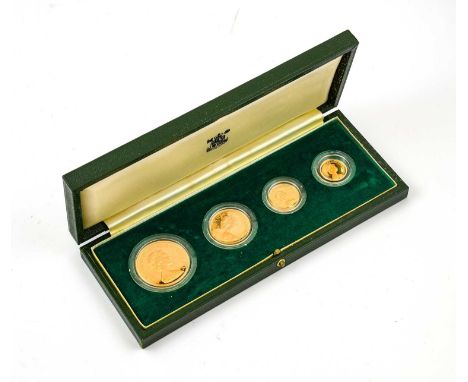 Elizabeth II, 4-Coin Gold Proof Set 1980 comprising: £5, £2, sovereign &amp; half sovereign; obv. Machin portrait of the Quee