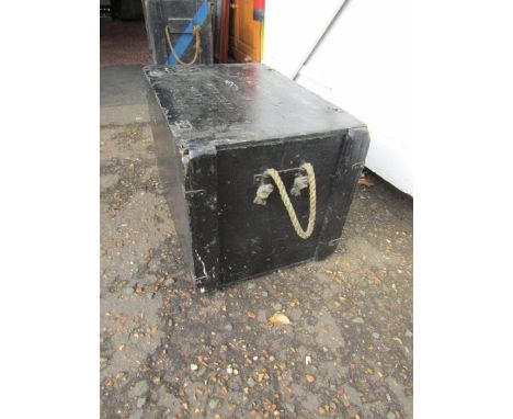Vintage wooden flour storage box marked North End, Portsmouth, Hants, England H42cm W61cm D42cm approx 