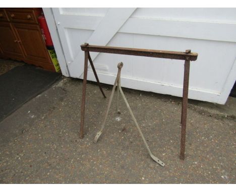 Vintage wrought iron blade sharpening trestle and another item