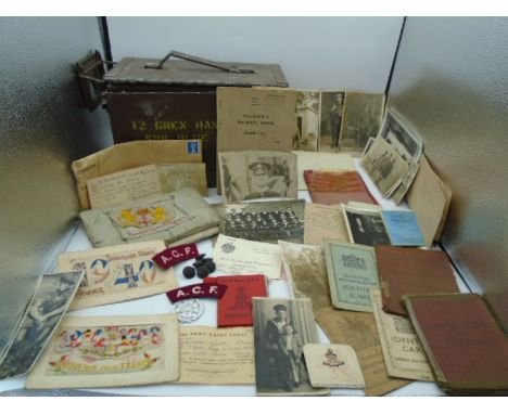 A collection of War and Military related ephemera. WW1 onwards. To include photographs, Identity cards, Soldier's release boo