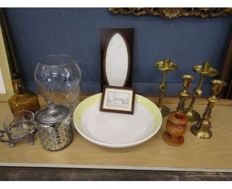 Mixed lot to inc ceramic,Art Noveau metal and glass pot, candlesticks, picture frame 