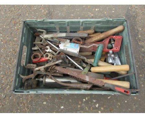 Box of hand tools including files and spanners etc