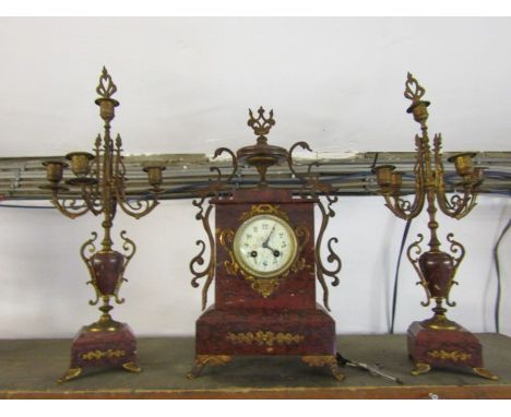 Antique Marble mantle garniture set - mantel clock and candelabras 