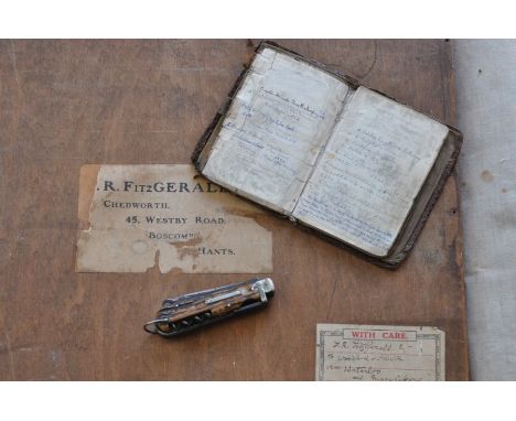 Frederick Fitzgerald, artist's wooden portfolio containing quantity, of sketches, oil on boards; vintage pocket knife and the