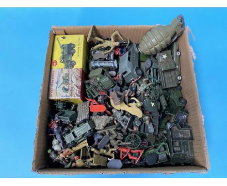 A collection of toy soldiers, to include Crescent, Cherizea, Lone Star etc., Die Cast military vehicles, to include a boxed D