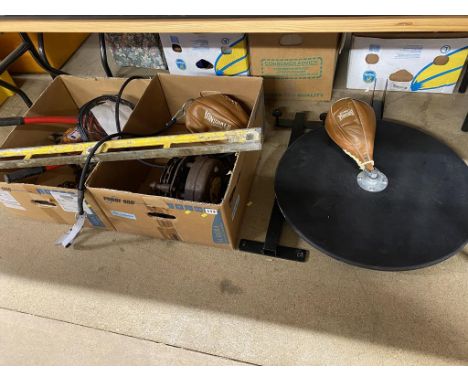 Assorted tools, to include block and tackle, and a speed bag etc.