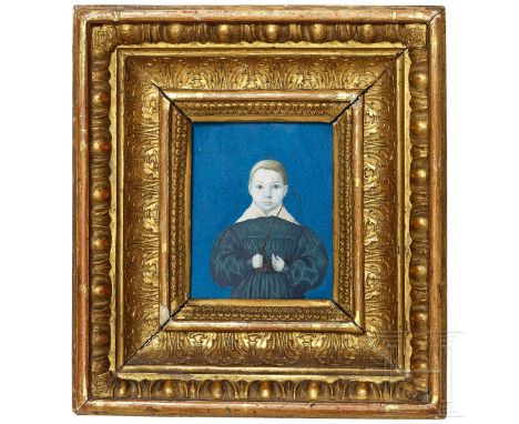   Miniatur-Knabenportrait, deutsch, um 1830/40  Tempera auf Elfenbein. Brustbild eines Jungen im Alter von ca. 10 Jahren in f