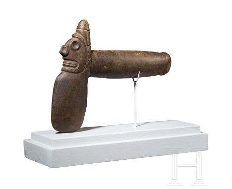   Ritualaxt aus Felsgestein, Taino-Kultur, Karibik, 11. - 15. Jhdt.   Inklusive Stiel vollkommen aus Felsgestein gestaltete A